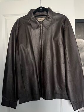 Vintage Leather Zip Bomber Jacket - Dark Brown
